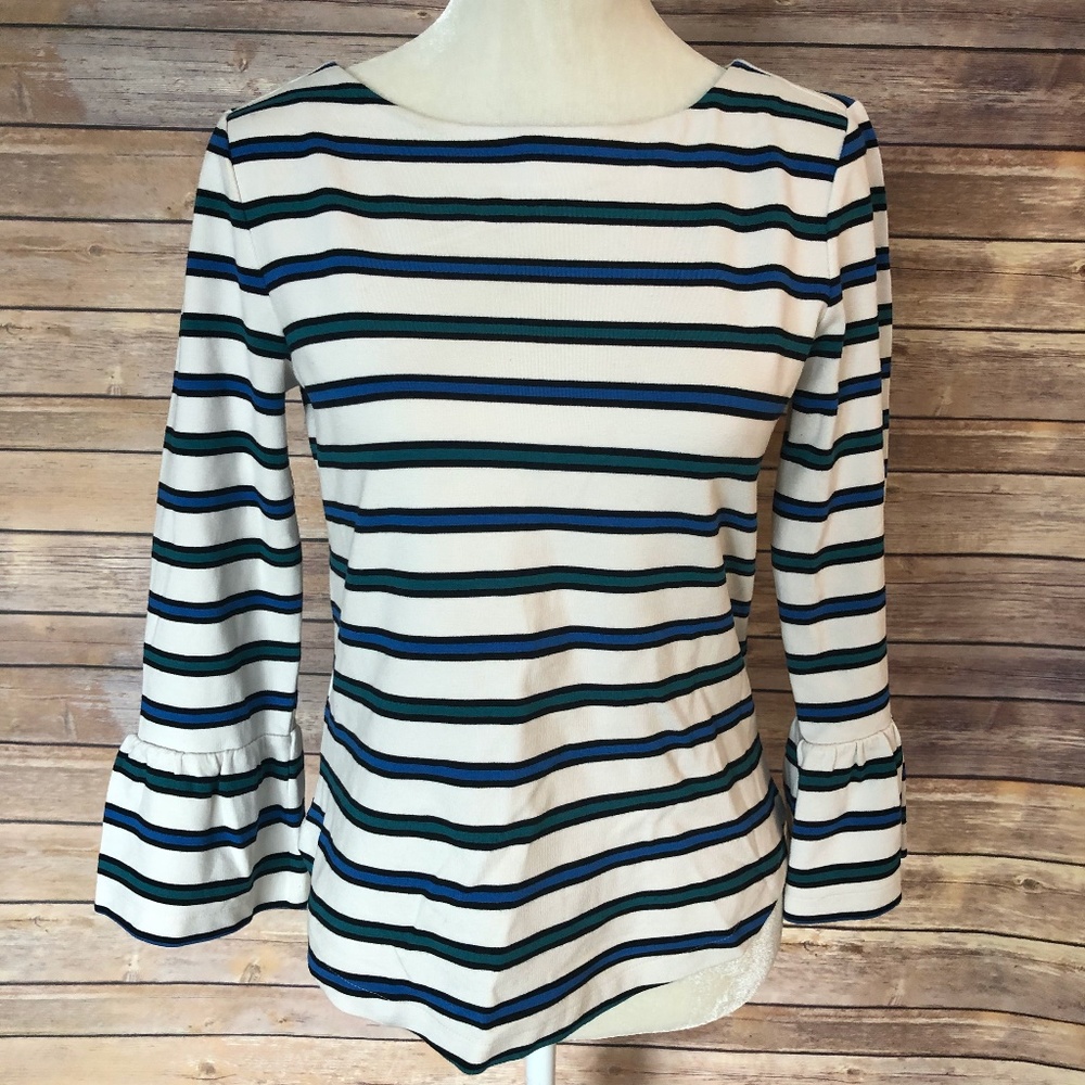 Ann Taylor Striped Boat Neck Tee 3/4 Sleeves